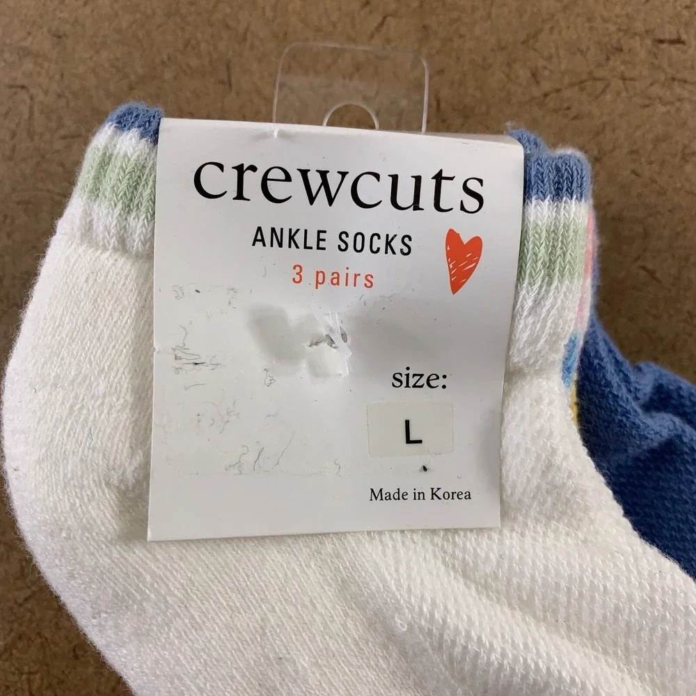 J.Crew CrewCuts Girls Shoe Size 3-5 Colroful 3 Pack Athletic Ankle Socks NWT